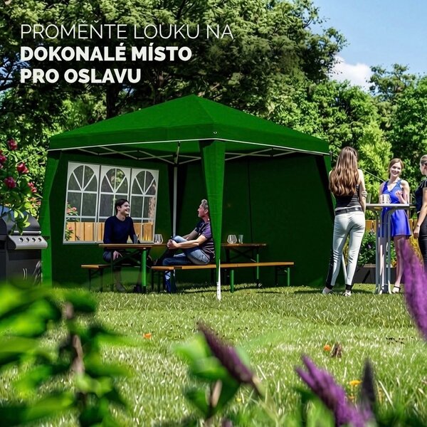 Párty stan / pavilon CAPRI PLUS se 2 bočními stěnami, 3×3 m, zelená Casaria