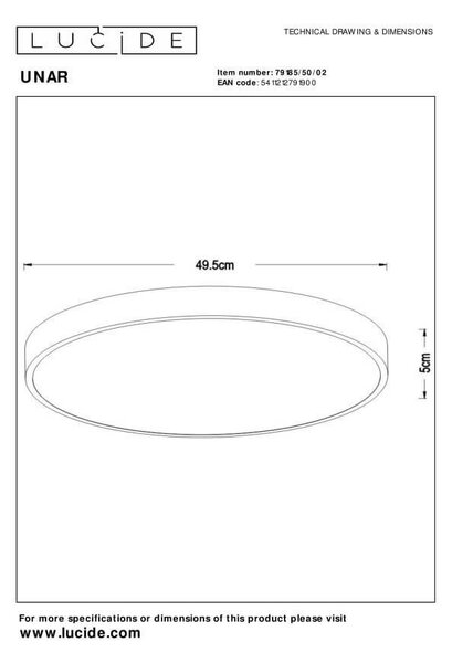 Lucide L791855002 LED přisazené stropní svítidlo UNAR | 36W integrovaný LED zdroj | 2350lm | 2700K