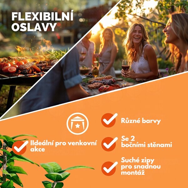 Párty stan / pavilon CAPRI PLUS se 2 bočními stěnami, 3×3 m, modrá Casaria