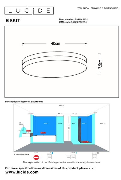 Lucide L791114031 LED přisazené stropní svítidlo BISKIT | 36W integrovaný LED zdroj | 2050lm | 2700K