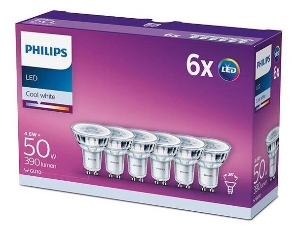 SADA 6x LED Žárovka Philips GU10/4,6W/230V 4000K