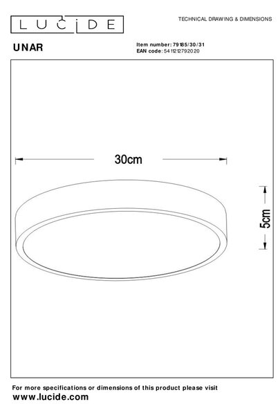 Lucide L791853031 LED přisazené stropní svítidlo UNAR | 18W integrovaný LED zdroj | 1140lm | 2700K