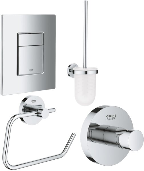 Sada záchodová štětka Grohe Essentials 40374001, splachovací tlačítko Grohe Skate 38732000, 40689001, 40364001