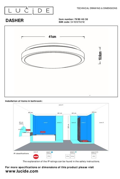 Lucide L791104030 LED přisazené stropní svítidlo DASHER | 24W integrovaný LED zdroj | 1300lm | 2700K