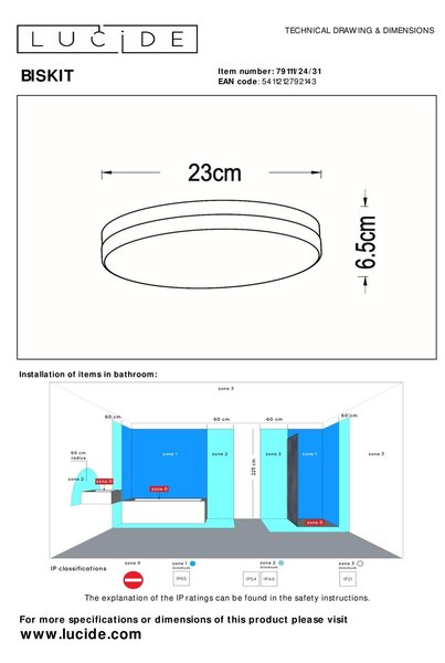Lucide L791112431 LED přisazené stropní svítidlo BISKIT | 12W integrovaný LED zdroj | 600lm | 2700K