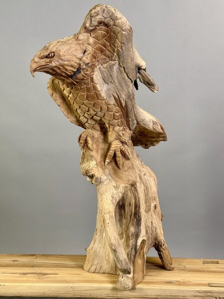 Soška orel na kořenu z teakového dřeva 60 cm