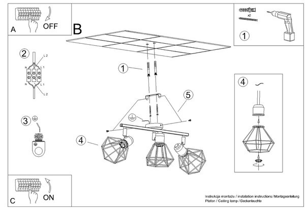 Sollux Lighting Stropní svítidlo ARTEMIS 3 černé