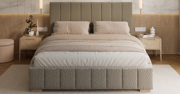 Čalouněná postel AUSTIN 90x200cm Šedá Boucle s úložným prostorem kovový rošt