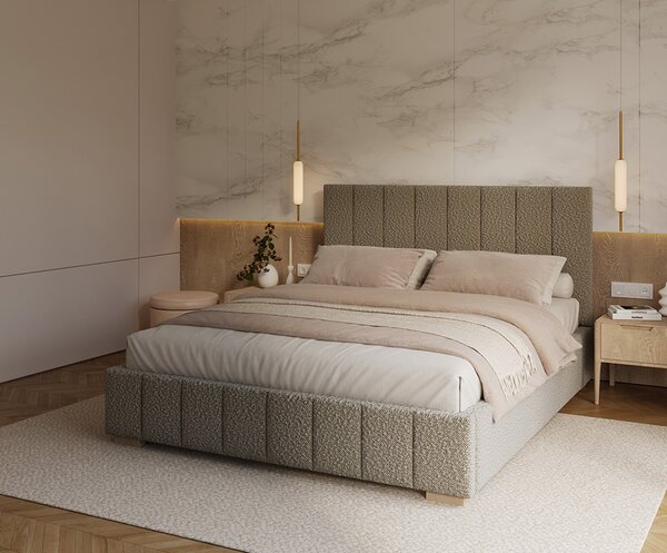 Čalouněná postel AUSTIN 90x200cm Šedá Boucle s úložným prostorem kovový rošt