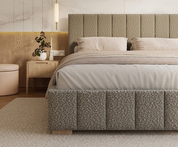 Čalouněná postel AUSTIN 90x200cm Šedá Boucle s úložným prostorem kovový rošt