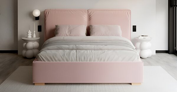 Čalouněná postel BRISTOL 140x200 Růžová Trinity s úložným prostorem kovový rošt
