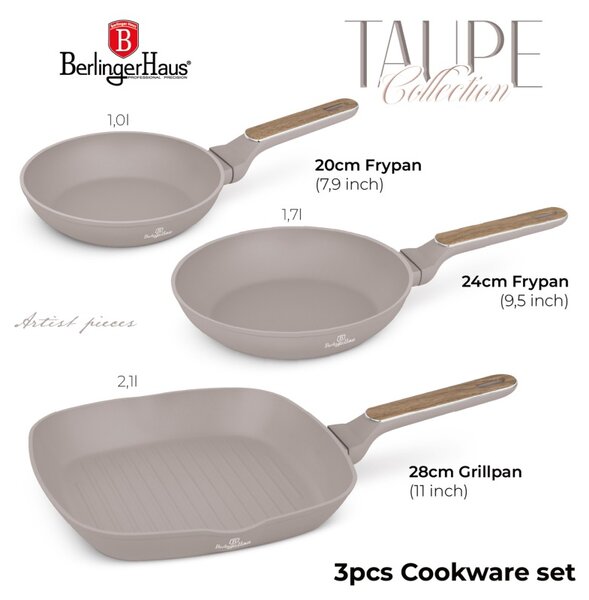 Sada pánví s titanovým povrchem 3 ks Taupe Nordic Collection
