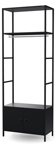 Kancelářský regál otevřený s tyčí na oblečení, do recepce a čekárny, kovový, černý, 800x2200x400 mm: ARIEL