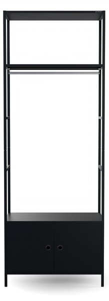 Kancelářský regál otevřený s tyčí na oblečení, do recepce a čekárny, kovový, černý, 800x2200x400 mm: ARIEL