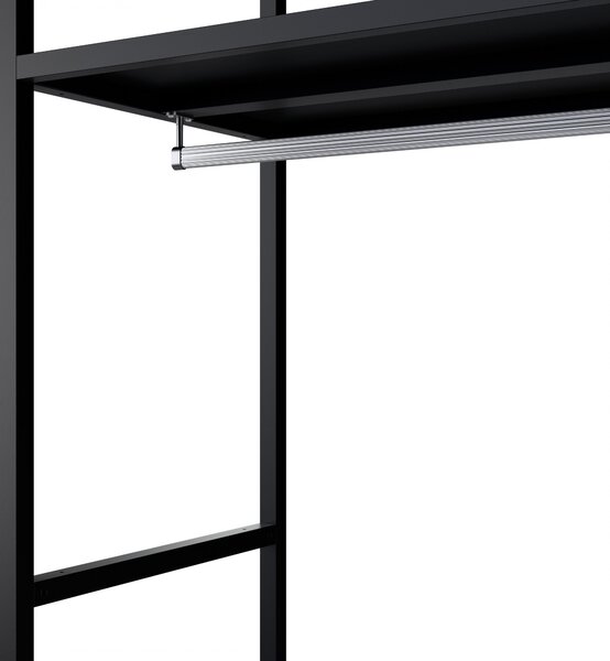 Kancelářský regál otevřený s tyčí na oblečení, do recepce a čekárny, kovový, černý, 800x2200x400 mm: ARIEL