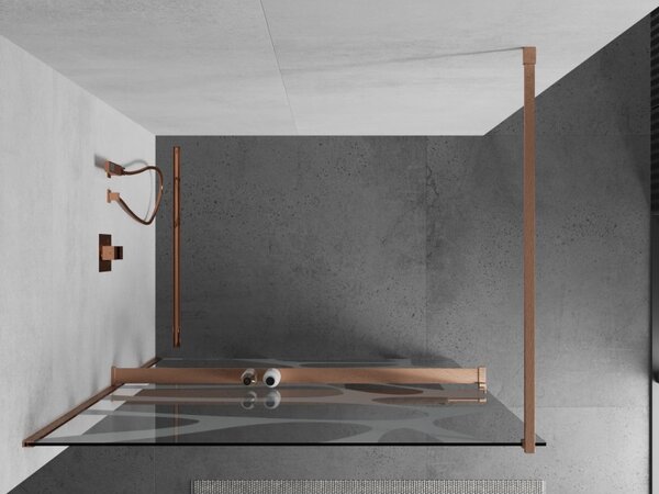 Mexen Kioto+, sprchová zástěna Walk-In s poličkou a věšákem 80 x 200 cm, 8mm čiré sklo bílý vzor, ​​měděný matný profil, 800-080-121-65-97