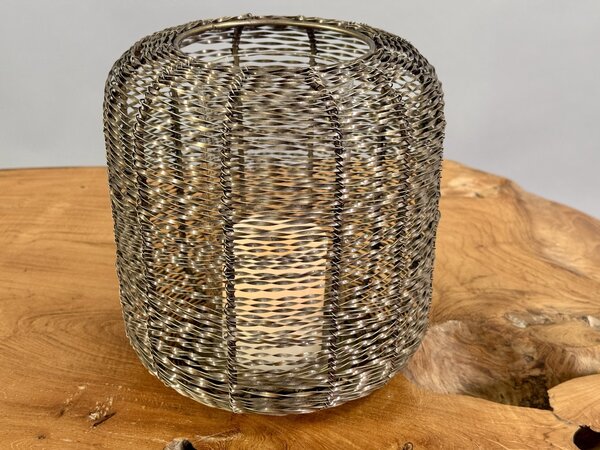 Indie - Drátěná orientální lampa na svíci 23 cm – se skleněným tubusem