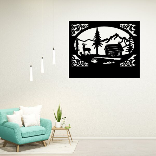 Obraz - chaloupka s jelenem Velikost rámu: 36x29cm
