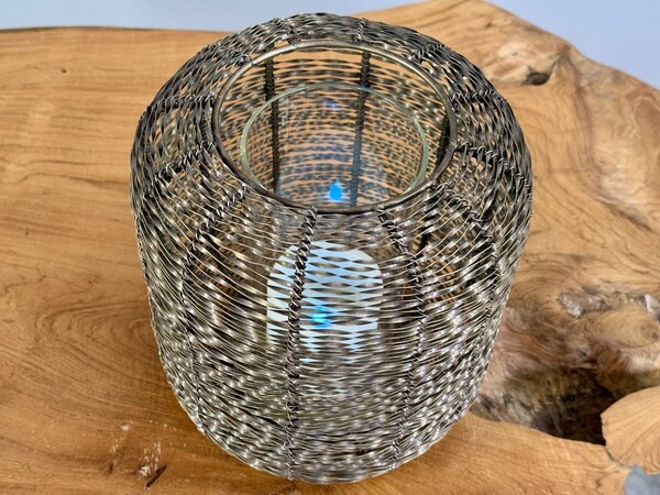 Indie - Drátěná orientální lampa na svíci 23 cm – se skleněným tubusem
