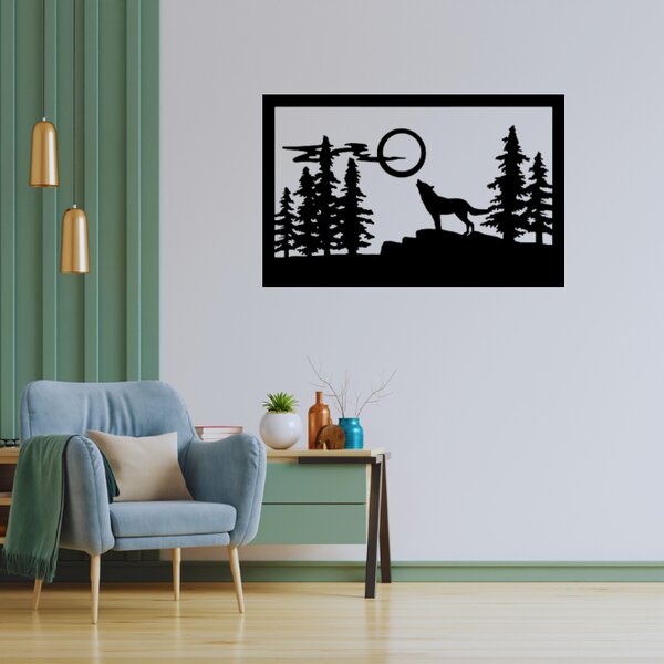 Obraz – vlk vyjící na měsíc Velikost rámu: 49x27cm
