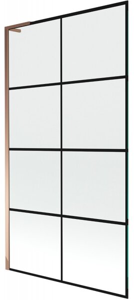 Mexen Next L, 1-křídlová vanová zástěna 100 x 150 cm, 6mm čiré sklo-černý vzor, ​​růžové zlato profil, 895-100-000-03-77-60