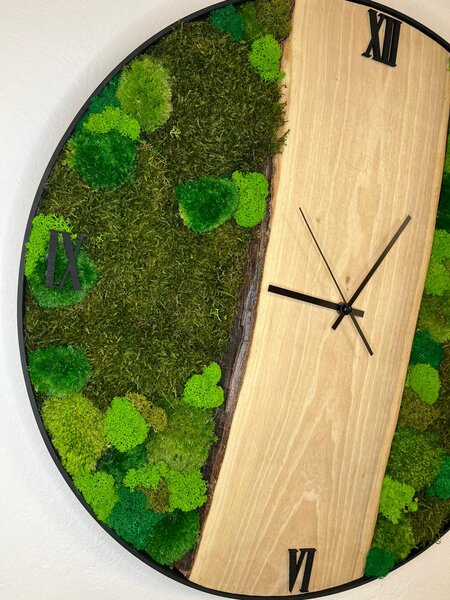 Mechové hodiny – Zelený okamžik Velikost rámu: 40cm