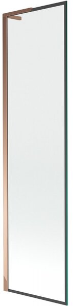 Mexen Next L, 1-křídlová vanová zástěna 50 x 150 cm, 6mm čiré sklo-černý vzor, ​​růžové zlato profil, 895-050-000-03-70-60
