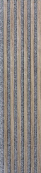 Akustické dekorační panely dub sonoma 3D lamely na šedém filcovém podkladu 270 x 30 cm