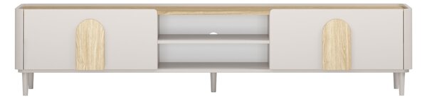 TV stolek Amilio 220 cm na nožkách - kašmírová / dub olejovaný / úchytky dub světlý