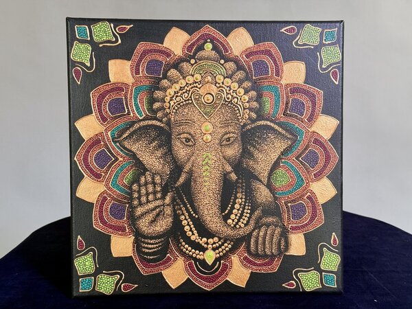 Obraz Ganéša 40x40 cm – akryl na plátně od Pavlíny Muchové