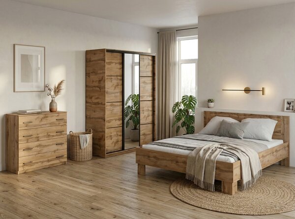 Ložnice NEJBY BARNABA PREMIUM 150K s postelí 160x200 cm s vyšším čelem, dub wotan