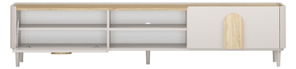 TV stolek Amilio 220 cm na nožkách - kašmírová / dub olejovaný / úchytky dub světlý