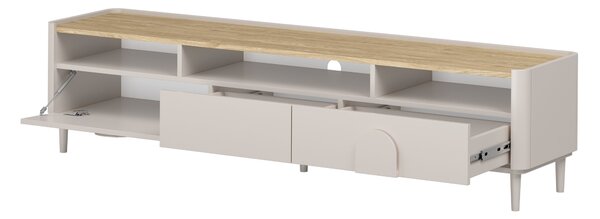 TV stolek Amilio 200 cm na nožkách - kašmírová / dub olejovaný / kašmírové úchytky