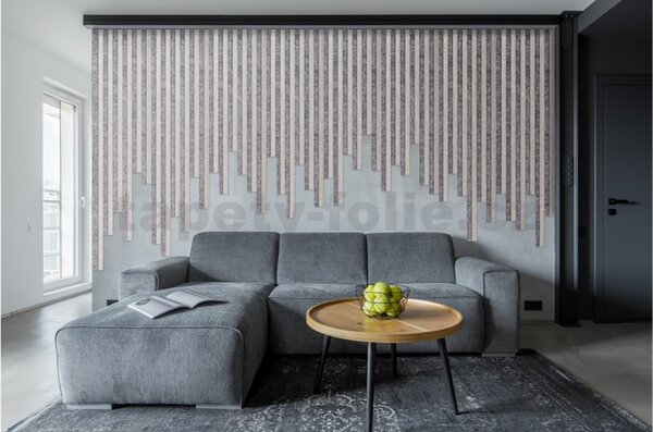 Akustické dekorační panely dub sonoma 3D lamely na šedém filcovém podkladu 270 x 30 cm
