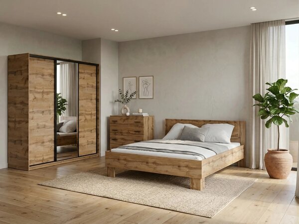 Ložnice NEJBY BARNABA PREMIUM 200K s postelí 160x200 cm s vyšším čelem, dub wotan