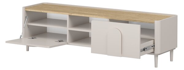 TV stolek Amilio 170 cm na nožkách - kašmírová / dub olejovaný / kašmírové úchytky