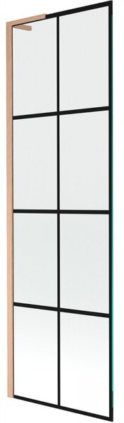 Mexen Next L, 1-křídlová vanová zástěna 60 x 150 cm, 6mm čiré sklo-černý vzor, ​​měděný profil, 895-060-000-03-77-65