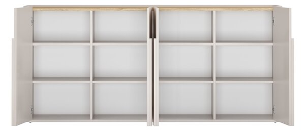 Komoda Amilio 200 cm čtyřdveřová - kašmír / olejovaný dub / úchytky kašmír