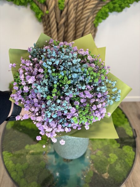 Stabilizované kytice Gypsophily hodnota: modrá zelená a fialová