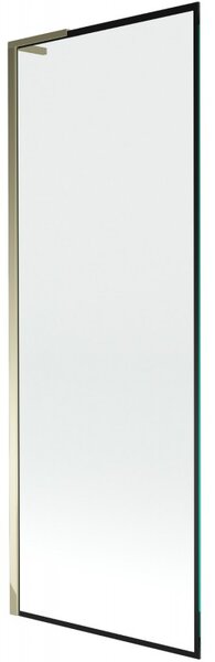 Mexen Next L, 1-křídlová vanová zástěna 70 x 150 cm, 6mm čiré sklo-černý vzor, ​​zlatý lesklý profil, 895-070-000-03-70-50