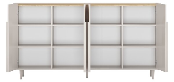 Komoda Amilio 200 cm čtyřdveřová na nožkách - kašmír / olejovaný dub / úchyty kašmír