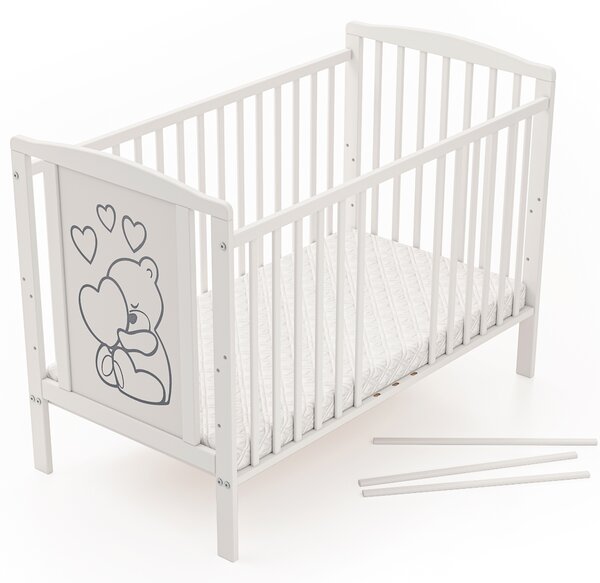 Dětská postýlka Medvídek se srdcem 120×60 cm s kolečky Druh matrace: bez matrace