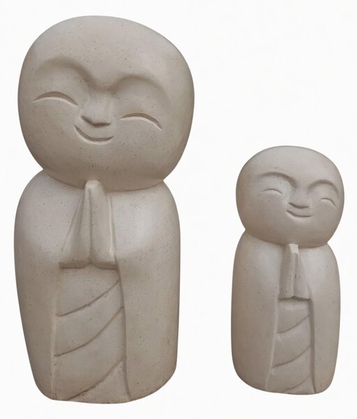 Teraco soška Jizo – usměvavý ochránce v bílé a tmavé variantě