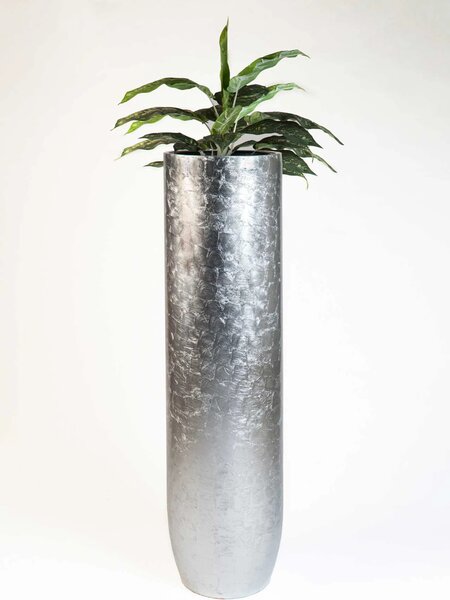 Luxusní květináč SOLERIO, sklolaminát, výška 120 cm, stříbrný lesk