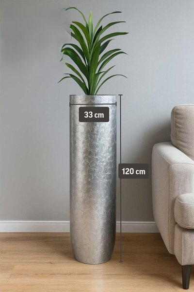 Luxusní květináč SOLERIO, sklolaminát, výška 120 cm, stříbrný lesk