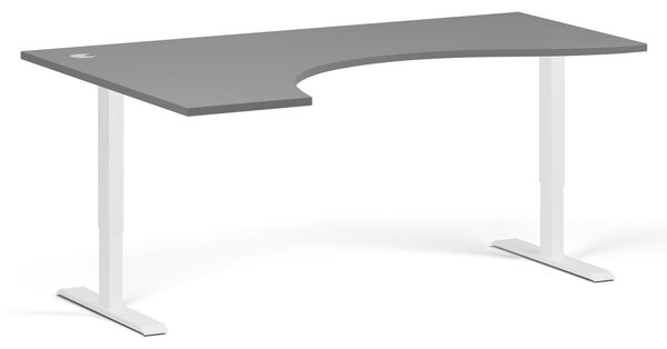 Ergonomický výškově nastavitelný stůl, 180x120 cm, 2 motory, L/P, bílá podnož, grafit