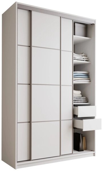 Šatní skříň LITOLARIS MAX 150 bez zrcadla, se 4 šuplíky a 2 šatními tyčemi, výška 235 cm, bílý mat