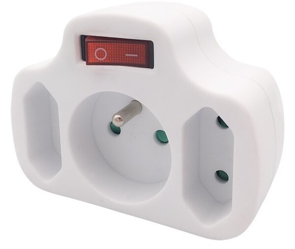 SOLIGHT Rozbočka, 1x 10A + 2x 2,5A, bílá, vypínač