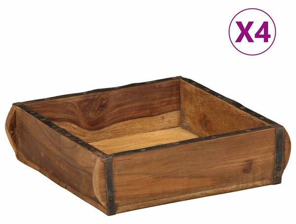 Podnos 4 pcs Hnědá 29 x 31 x 10 cm Masivní obnovované dřevo