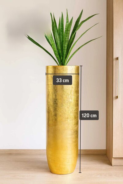 Exkluzivní květináč SOLERIO, sklolaminát, výška 120 cm, zlatý lesk
